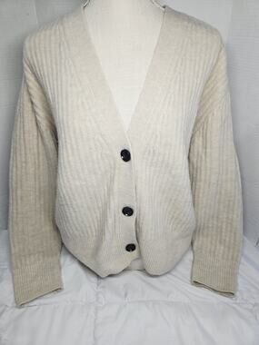 Yaya V-Neck Open Cardigan Sz L Sweater Coastal Luxury Minimalist Indie Ivory